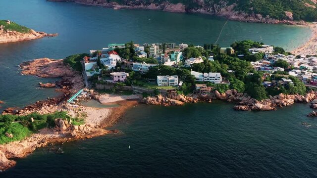 Aerial view during flyover around the Shek-O beach shore area in Hong Kong Peninsular. view during flyover around the Shek-O beach shore area in Hong Kong Peninsular.
