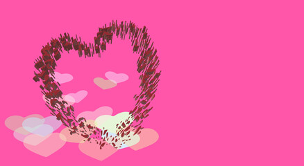 Passion symbol with effect. Card of much LOVE, many hearts. Random signs. Colorful. Feelings, communication. Fantastic 3D illustration for background. Relationship, feeling and affection. 