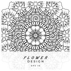 Fototapeta premium Mehndi flower for henna, mehndi, tattoo, decoration. decorative ornament in ethnic oriental style. doodle ornament. coloring book page.