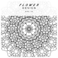 Mehndi flower for henna, mehndi, tattoo, decoration. decorative ornament in ethnic oriental style. doodle ornament. coloring book page.