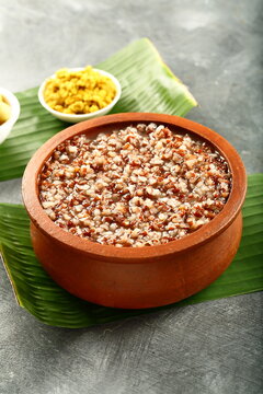 Organic red rice porridge ,kongee, kanji, Asian vegan diet breakfast,