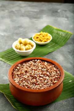 Organic red rice porridge ,kongee, kanji, Asian vegan diet breakfast,