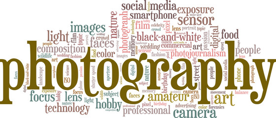 Photography vector illustration word cloud isolated on a white background.