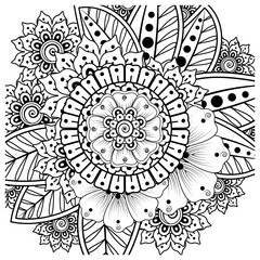 Mehndi flower for henna, mehndi, tattoo, decoration. decorative ornament in ethnic oriental style. doodle ornament. coloring book page.