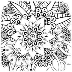Mehndi flower for henna, mehndi, tattoo, decoration. decorative ornament in ethnic oriental style. doodle ornament. coloring book page.