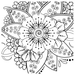 Mehndi flower for henna, mehndi, tattoo, decoration. decorative ornament in ethnic oriental style. doodle ornament. coloring book page.