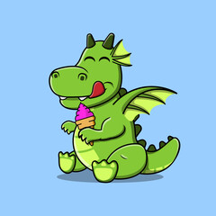 Dragon Cartoon Vector Eating Ice Cream.