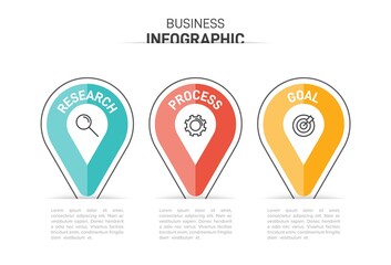 Concept of arrow business model with 3 successive steps. Three colorful graphic elements. Timeline design for brochure, presentation. Infographic design layout.