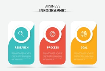 Concept of arrow business model with 3 successive steps. Three colorful graphic elements. Timeline design for brochure, presentation. Infographic design layout.