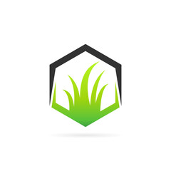 grass with hexagon vector logo design