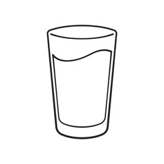 Tall glass cup full of water or liquid outline clipart element. Simple flat vector illustration.