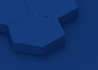 Abstract 3d blue dark hexagon podium minimal studio background.
