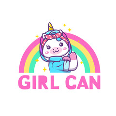 Cute kawaii unicorn girl power icon cartoon