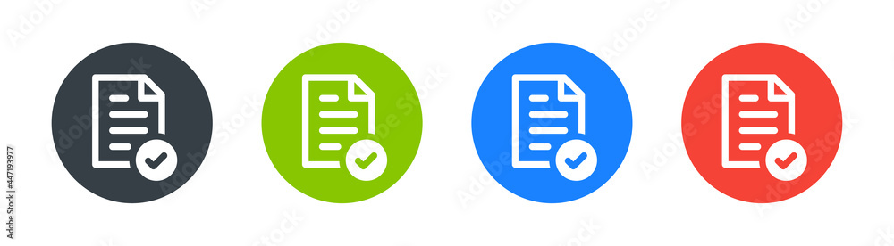 Poster Document with check mark icon, symbol approved and confirmed document file.
