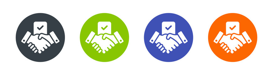 Handshake with check mark icon. Partnership and agreement symbol. Vector illustration