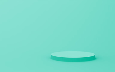 Abstract 3d green color cylinder podium minimal studio background.