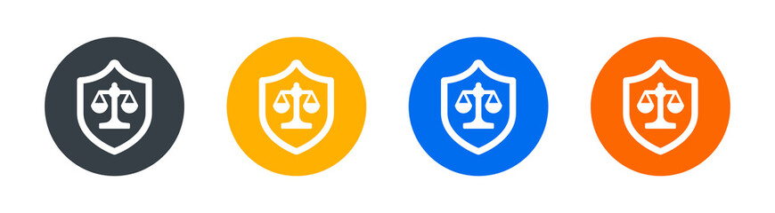 Law firm icon. Justice protection sign on circle button. Vector illustration
