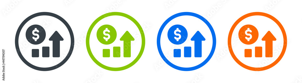 Poster rising chart with dollar currency icon. symbol of higher revenue.