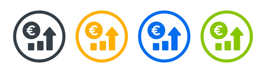 Increase profits icon. Containing rising graph with euro coin icon. Vector illustration