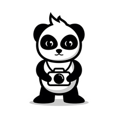 Cute panda holding camera vector illustration, photography logo design