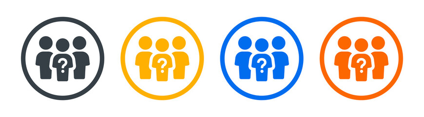 Incognito, unknown person icon vector illustration. Group of people with question mark symbol.