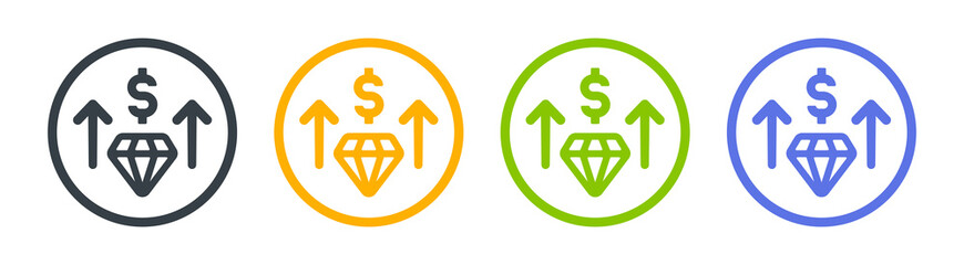 Diamond arrow up with dollar currency icon. Expensive, valuable, wealthy symbol.