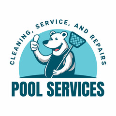 Obraz premium pool services polar bear mascot for logo swimming pool services and repair