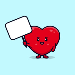 design of cute heart character holding blank text board flat mascot illustration