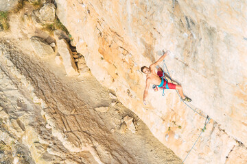 Distant view of a rock climber in the middle of a rock formation