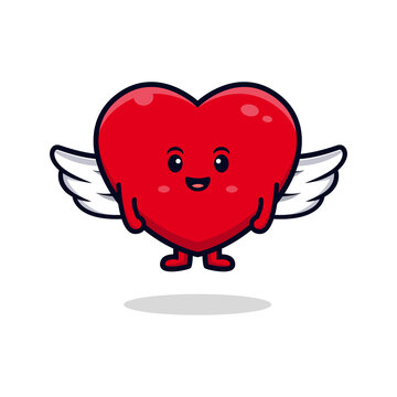 design of cute heart angel character flat mascot illustration