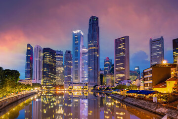 Downtown Singapore city skyline. Cityscape of business district area