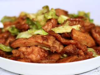 Fried Java cap jae or capcay on white plate. Javanese food, Indonesia.