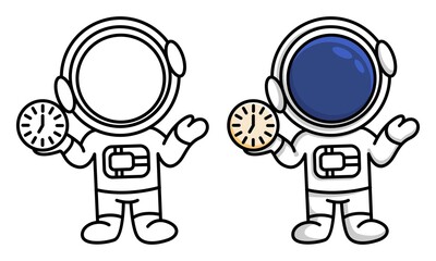astronaut holding clock in his hands coloring page for kids