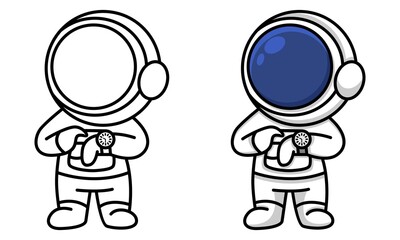 astronaut looking at watch coloring page for kids
