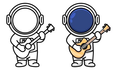 astronaut holding acoustic guitar coloring page for kids