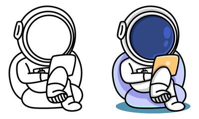 astronaut working on laptop coloring page for kids