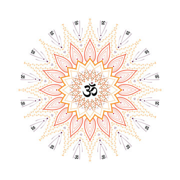 recommend clip art: Circular pattern in form of mandala for flower Henna, Mehndi, tattoo, decoration. Decorative ornament in oriental style with ancient Hindu mantra OM. colorful Outline doodle vector illustration.