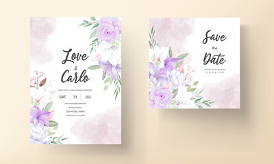 Hand drawn beautiful purple floral wedding invitation template