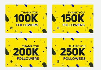 set of thank you followers colorful banner. Thank you followers Banners, 100k, 150k, 200k, 250k followers, social midea banner followers