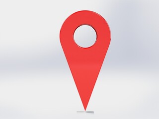 LOCATION pin glossy red arrow. The concept of tagging a sign landmark needle tip to create a route search. Isolated on white background 3D rendering 3D. – Illustration  

