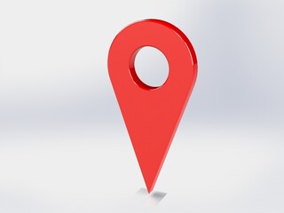LOCATION pin glossy red arrow. The concept of tagging a sign landmark needle tip to create a route search. Isolated on white background 3D rendering 3D. – Illustration  

