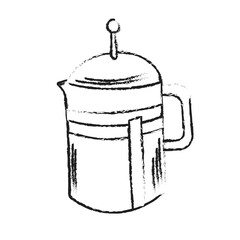 Ink drawing of coffee or tea teapot. Vintage graphics and handwork. Black sketch outline.