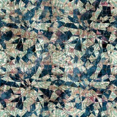 Seamless elegant mixed media pattern in navy, blue, pink, and cream. High quality illustration. Ornate and highly detailed and textured realistic faux collage. Sophisticated intense textile design.