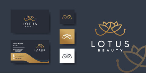 Fototapeta na wymiar Lotus logo template with beauty line art style Premium Vector