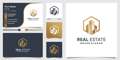 Real estate logo template and business card with modern creative concept Premium Vector
