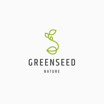 Green seed nature logo icon design flat template vector illustration