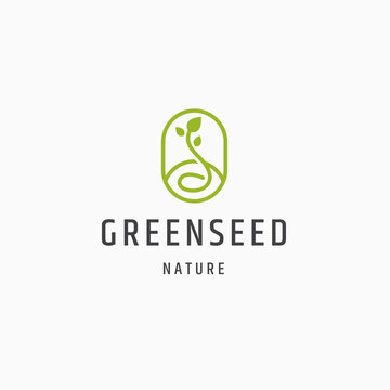 Green seed nature logo icon design flat template vector illustration