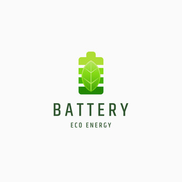 Battery and leaf eco nature energy logo icon design template vector