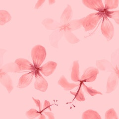 Pink Seamless Exotic. Coral Pattern Exotic. White Tropical Botanical. Gray Spring Illustration. Flower Painting. Floral Design. Flora Vintage. Decoration Vintage.