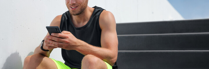Man using phone connected to fitness smartwatch health monitoring of body and sports data from...